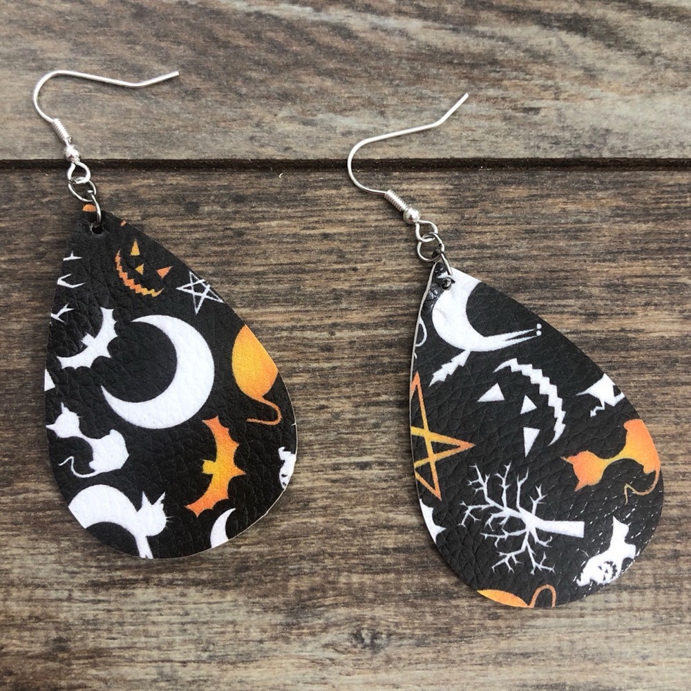 faux leather halloween print drop earrings